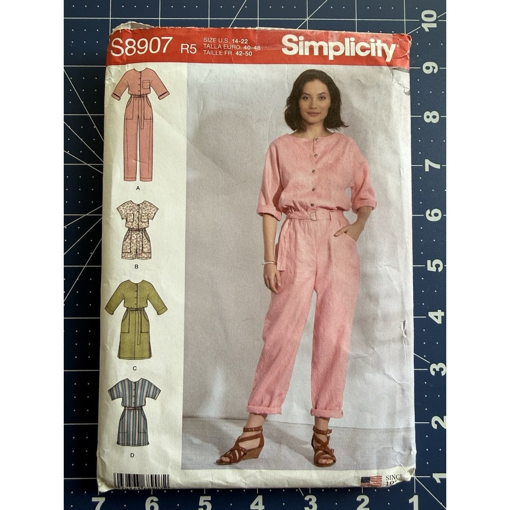 Simplicity Pattern S8907 Jumpsuit Romper Dress Belt Size 14-22 UNCUT FF